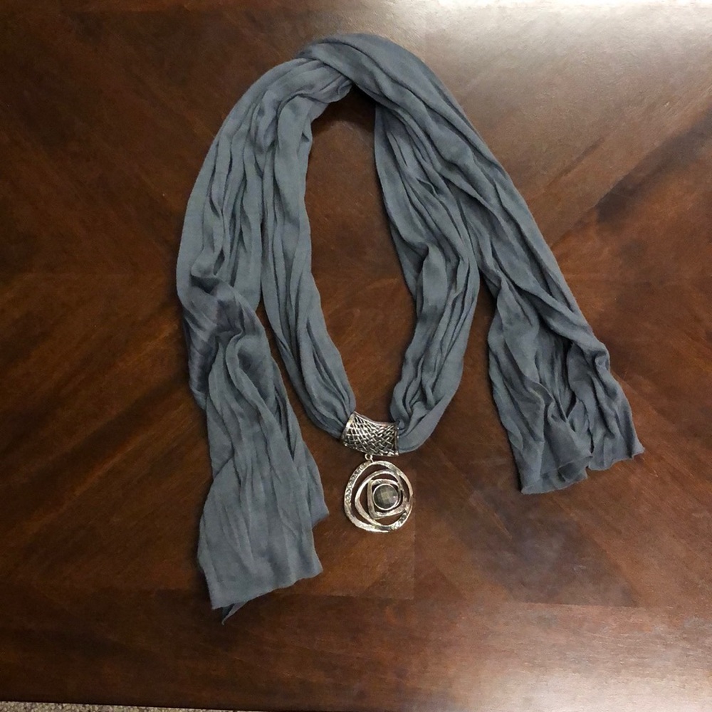 Grey Scarf Necklace with Charm